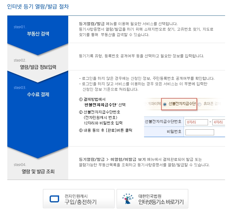 전자민원캐시 활용 - 인터넷등기소, 정부24 - 기타 tip